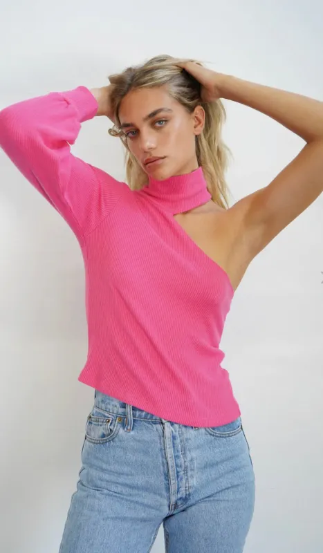 LNA - Murphy Sweater Rib Top - Hot Pink sold by Jessie Boutique