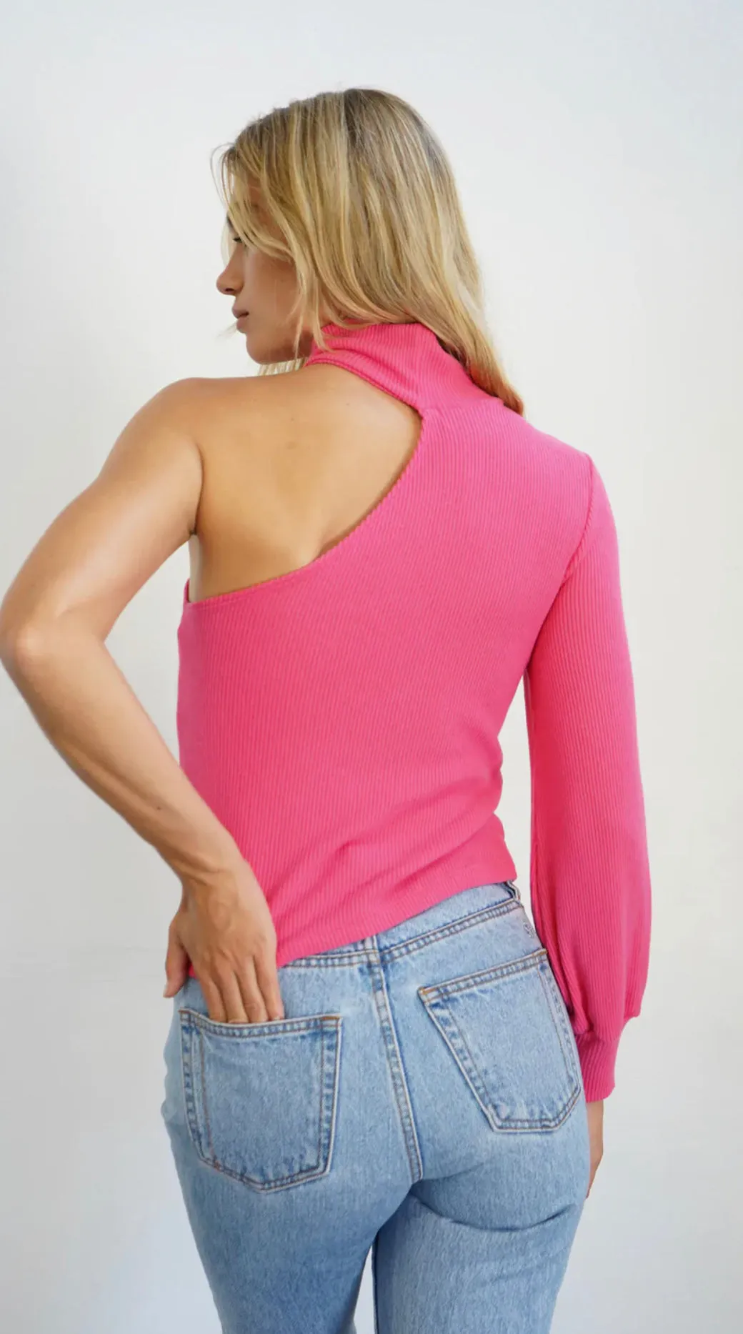 LNA - Murphy Sweater Rib Top - Hot Pink sold by Jessie Boutique product image thumbnail 2
