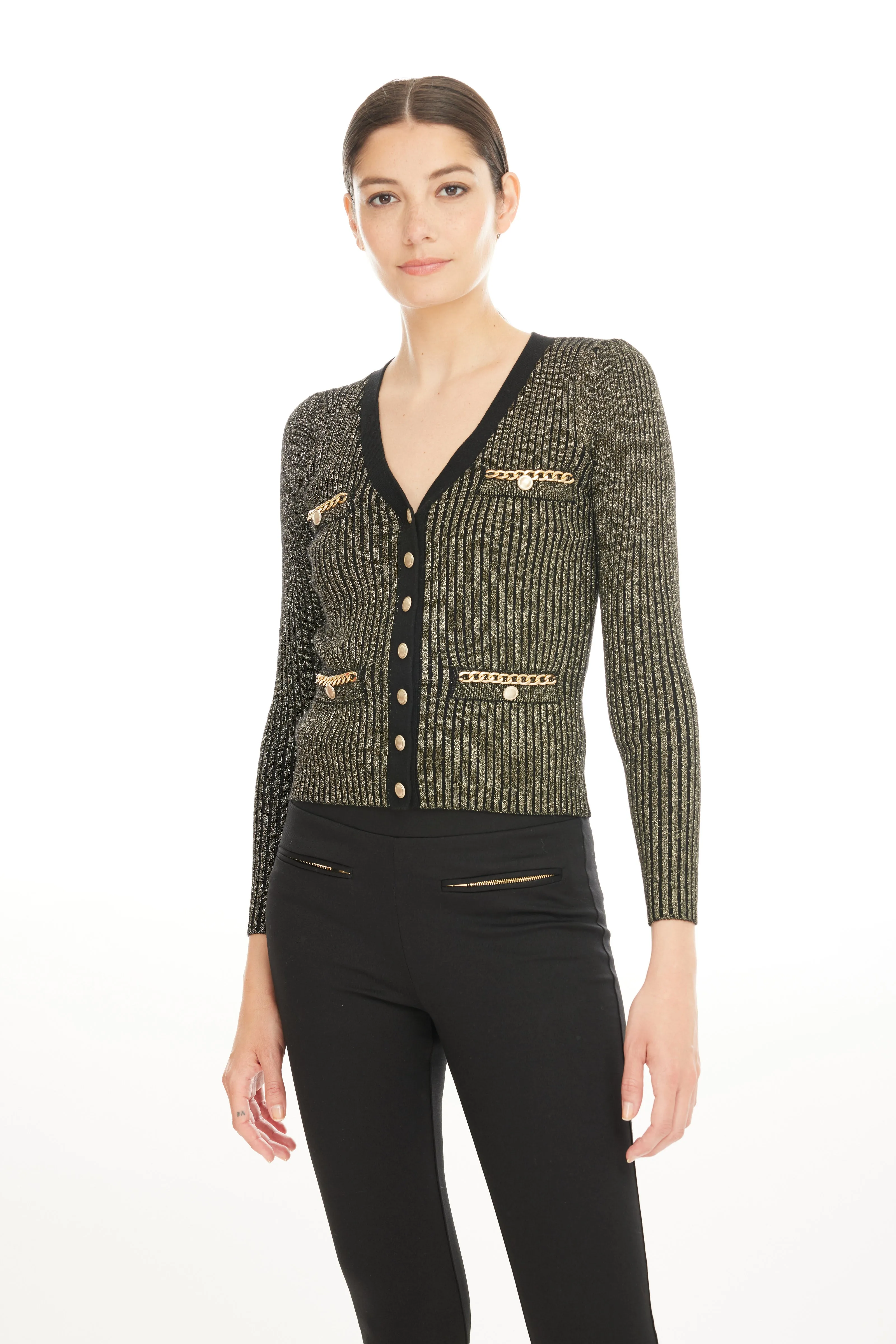 Generation Love - Ruby Lurex Cardigan - Black/Gold sold by Jessie Boutique