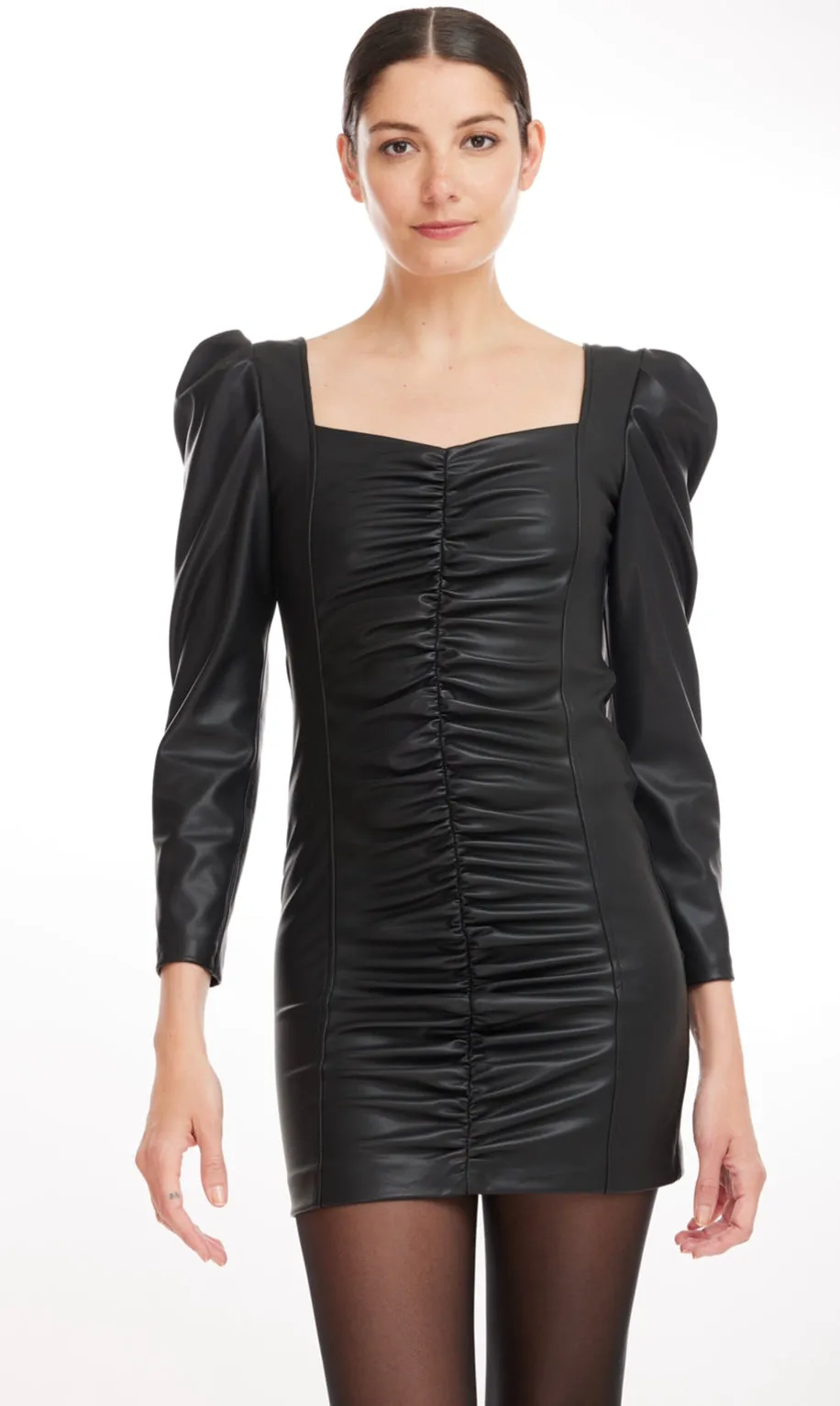 Generation Love - Estelle Vegan Leather Ruched Dress - Black sold by Jessie Boutique