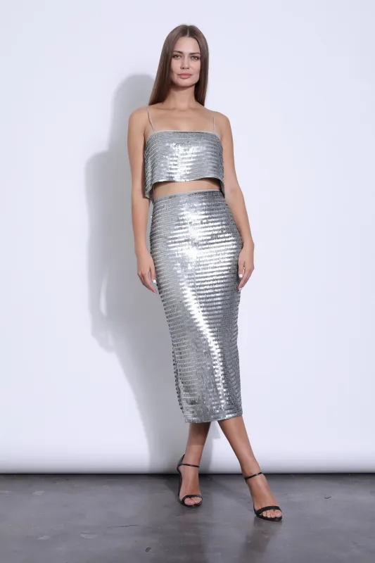 Karina Grimaldi - Hayve Sequin Top - Silver sold by Jessie Boutique