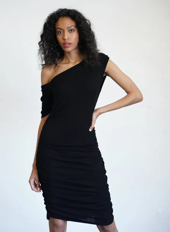 LNA - Siana Ruched Sweater Rib Dress - Black sold by Jessie Boutique