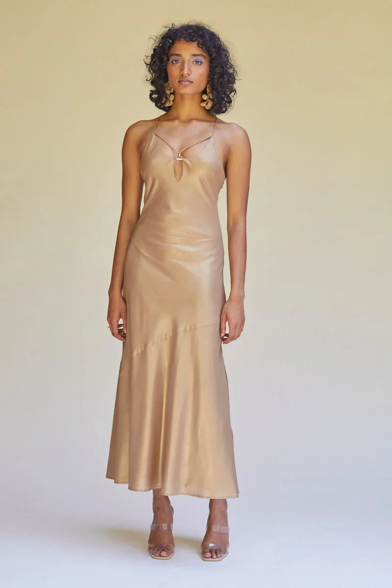 Suboo - Piper Key Hole Slip Dress W Gold Detailing - Bronze sold by Jessie Boutique