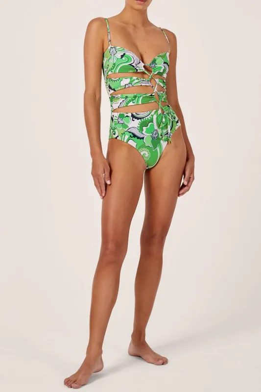 Cin Cin - Aqua Drawstring Swimsuit - Fern sold by Jessie Boutique