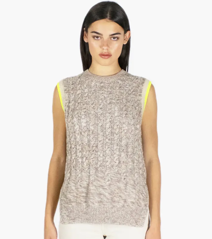 Autumn Cashmere - Tweedy Cable Vest With Neon Tipping - Neutral Bic Highlighter Combo sold by Jessie Boutique