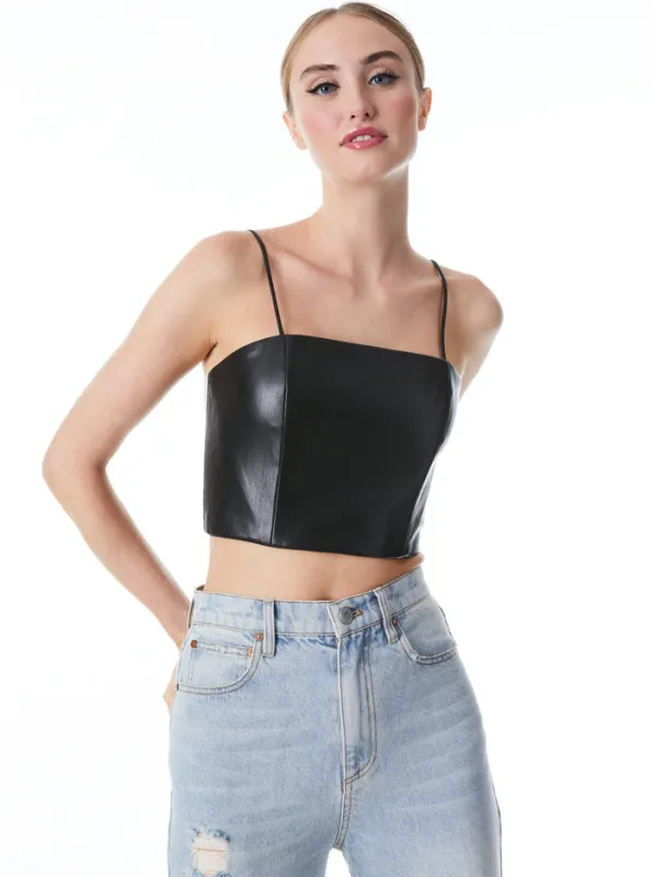 Alice + Olivia - Pearle Vegan Leather Spaghetti Strap Bustier - Black sold by Jessie Boutique
