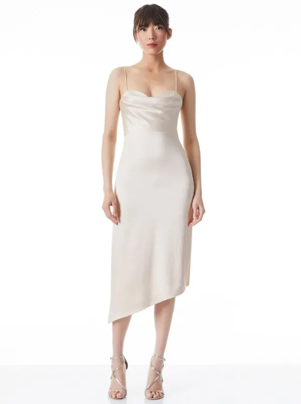 Alice + Olivia - Kiyoko Cowl Neck Bustier Midi Dress - Champagne sold by Jessie Boutique
