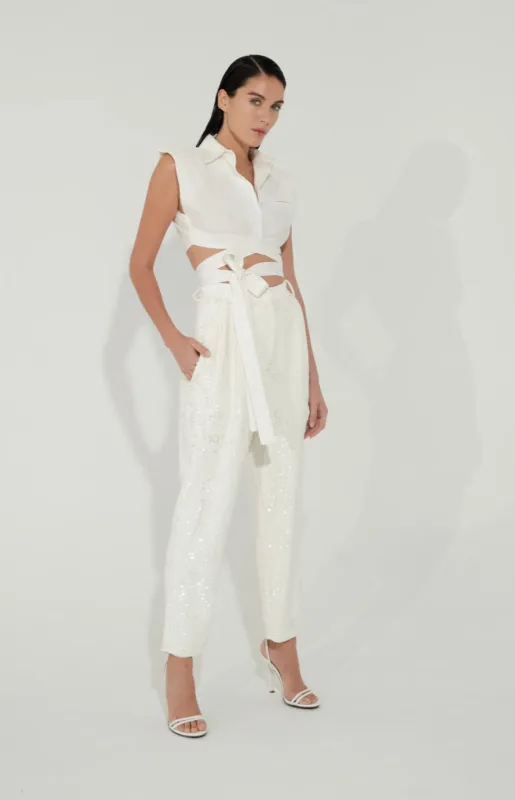 Nonchalant - Pia Sequin Pants - White sold by Jessie Boutique