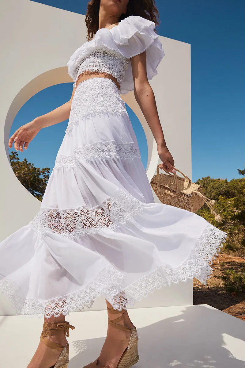 Charo Ruiz - Long Skirt Silke - White sold by Jessie Boutique