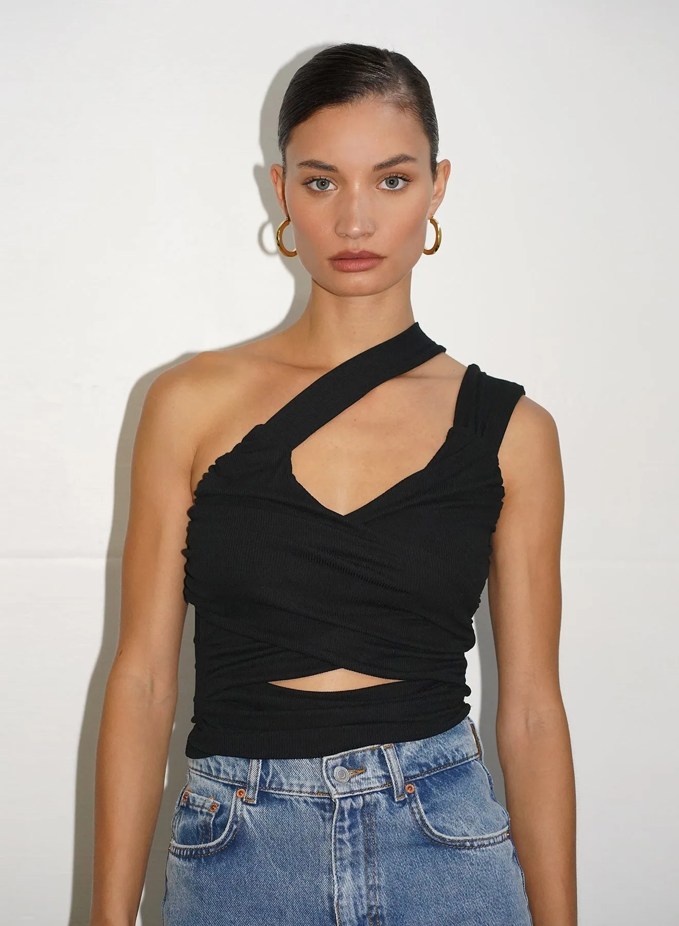 LNA - Amee Rib One Shoulder Top - Black sold by Jessie Boutique