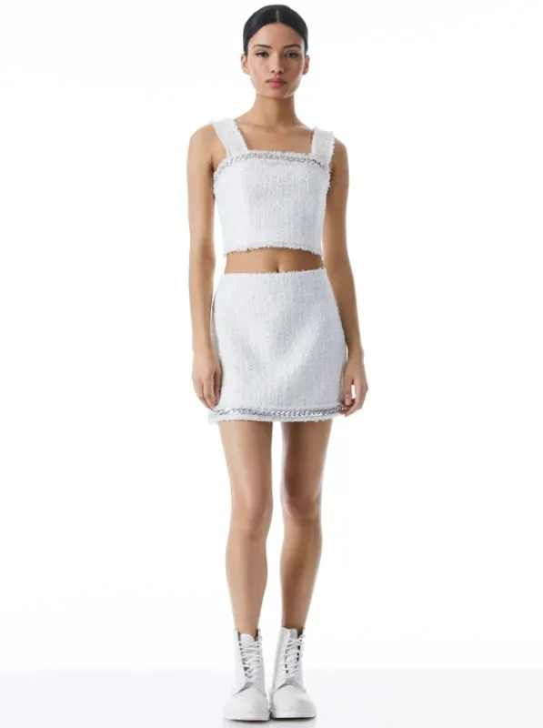 Alice + Olivia - Elana Mini Skirt with Chain Trim - White sold by Jessie Boutique