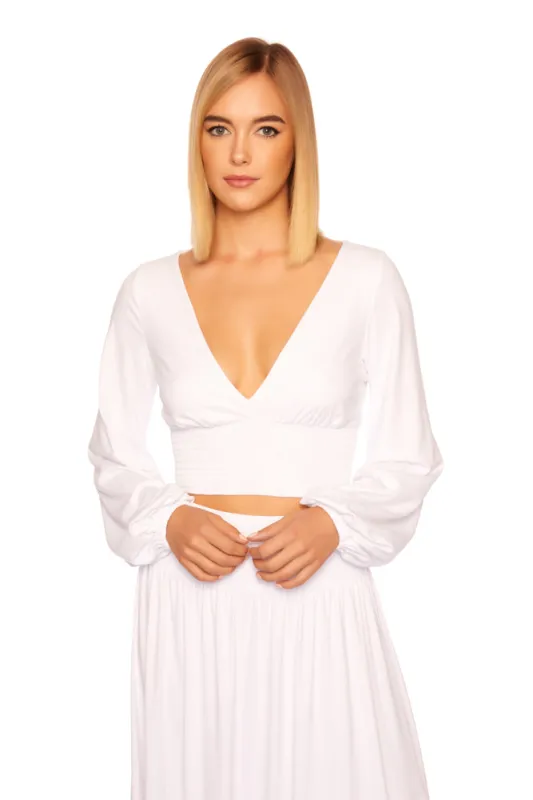 Susana Monaco - Smocked Crop V Neck - Sugar sold by Jessie Boutique