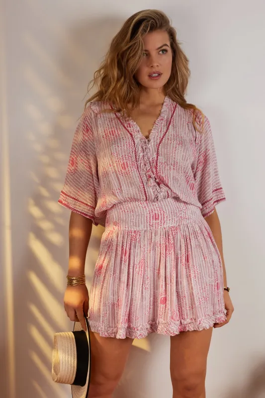 Poupette St. Barth - Mini Dress Maddie V Neck - Pink Begonia sold by Jessie Boutique