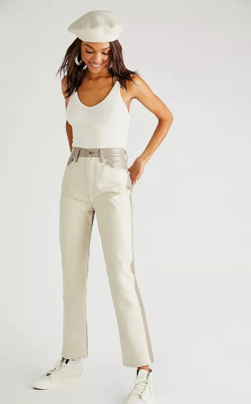 Agolde - Paneled Recycled Leather Pants - Powder sold by Jessie Boutique
