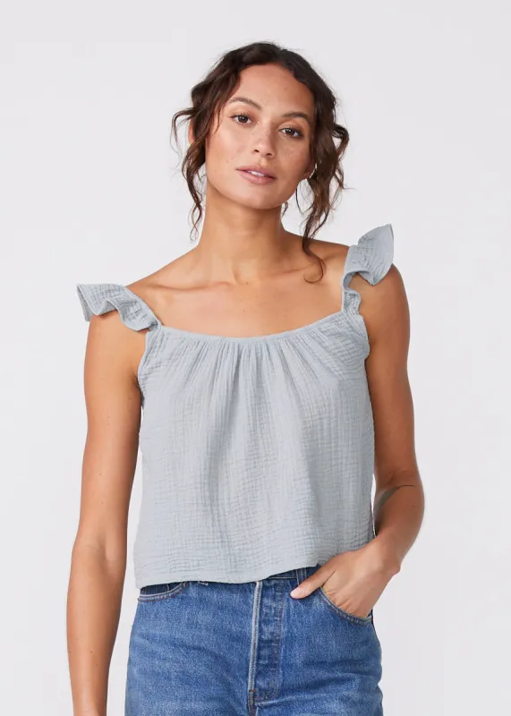 Monrow - Ruffle Tank - Good Grey sold by Jessie Boutique