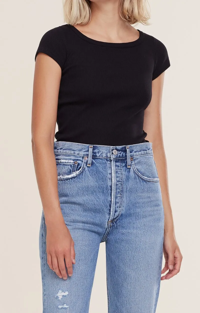 Agolde - 90's Scoop Neck Rib Tee - Black sold by Jessie Boutique