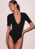 Fleur Du Mal - Organic Cotton Deep Plunge Bodysuit - Black sold by Jessie Boutique