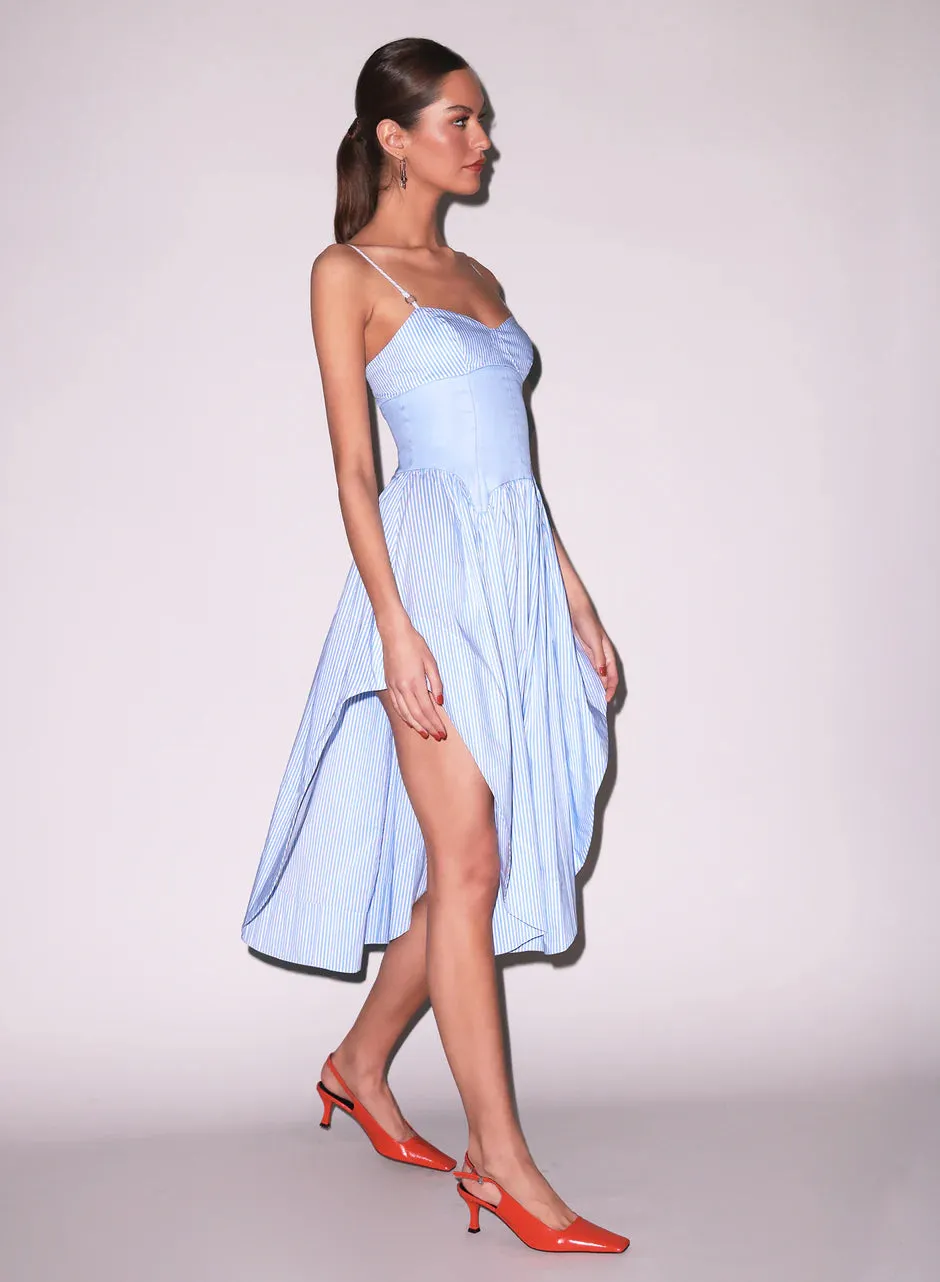 Fleur Du Mal - Poplin Cupped Midi Dress - Stripe Sky sold by Jessie Boutique product image thumbnail 3