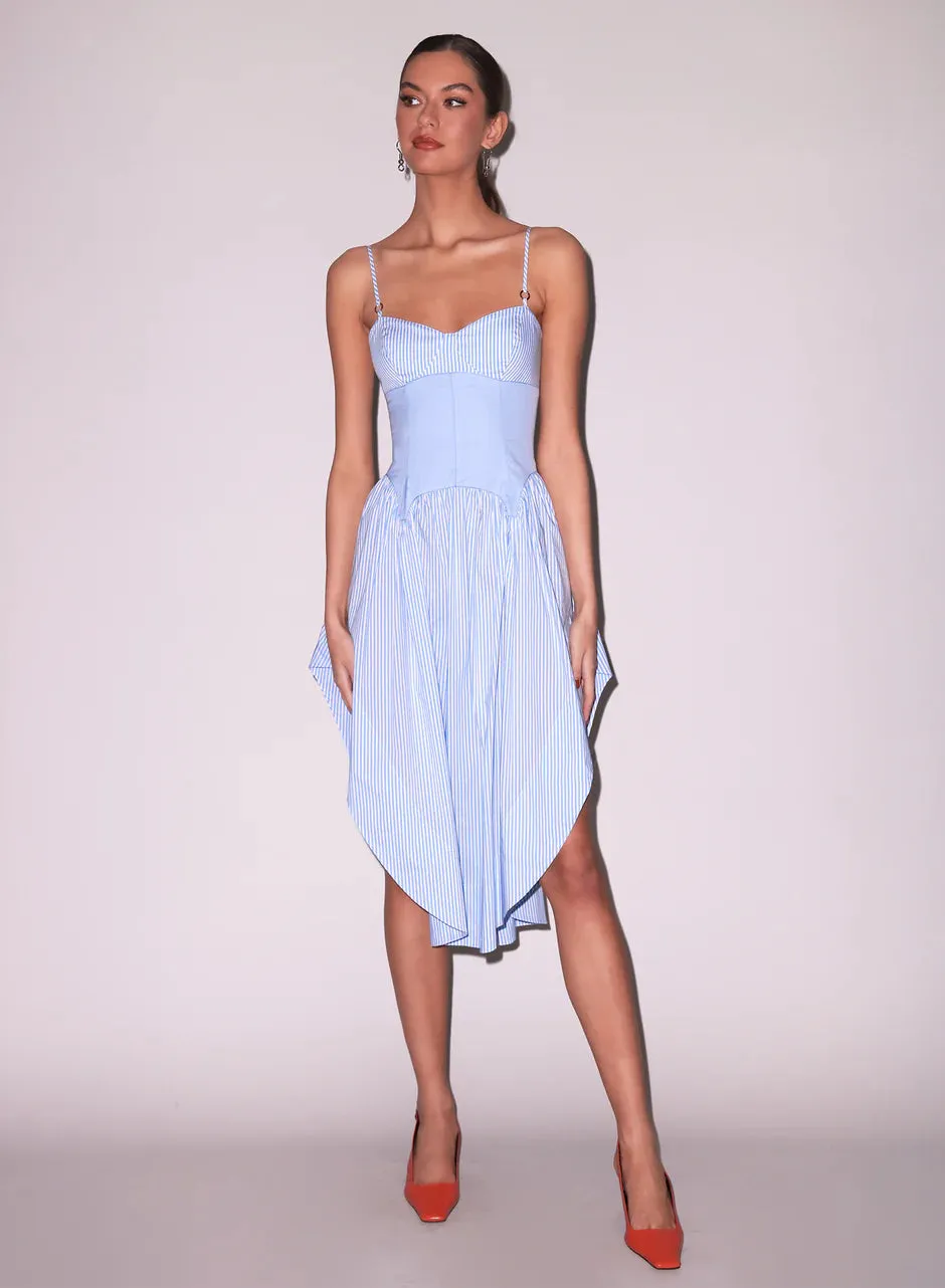 Fleur Du Mal - Poplin Cupped Midi Dress - Stripe Sky sold by Jessie Boutique