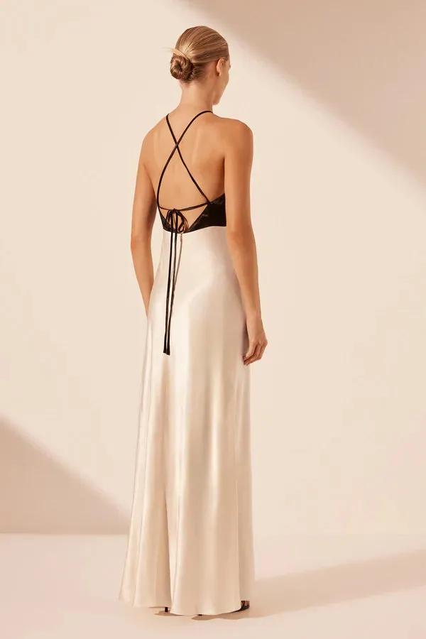Shona Joy - Lino Cross Back Halter Maxi Dress - Cream/Black sold by Jessie Boutique product image thumbnail 5