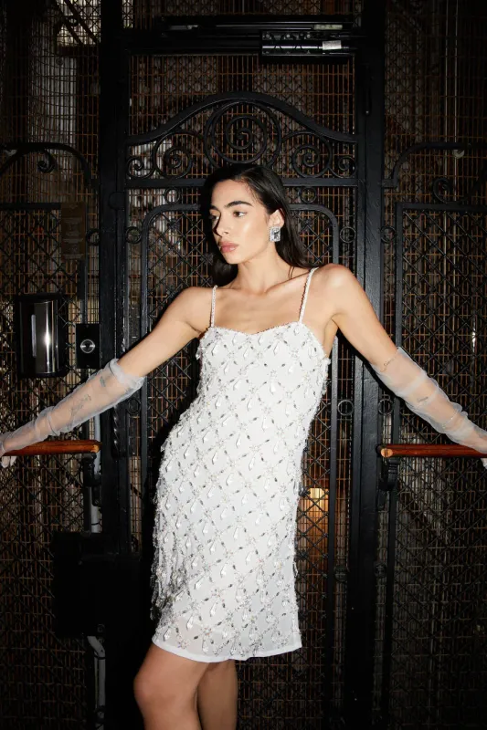 Oceanus - Arabella Hand Beaded Crystal Dress - White sold by Jessie Boutique