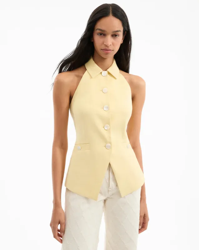 Veronica Beard - Orlinda Stretch-Linen Halter Neck Vest - Chamomile sold by Jessie Boutique