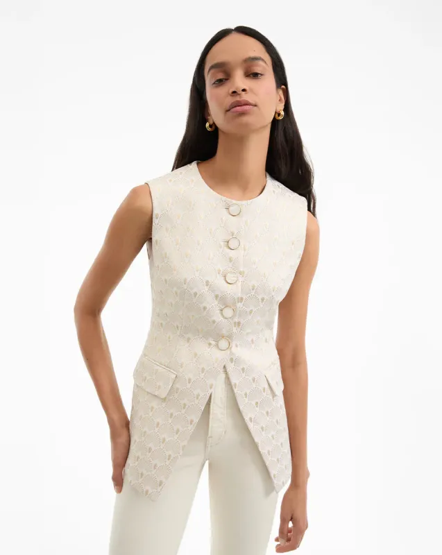 Veronica Beard - Lois Vest - Off-White/Gold sold by Jessie Boutique
