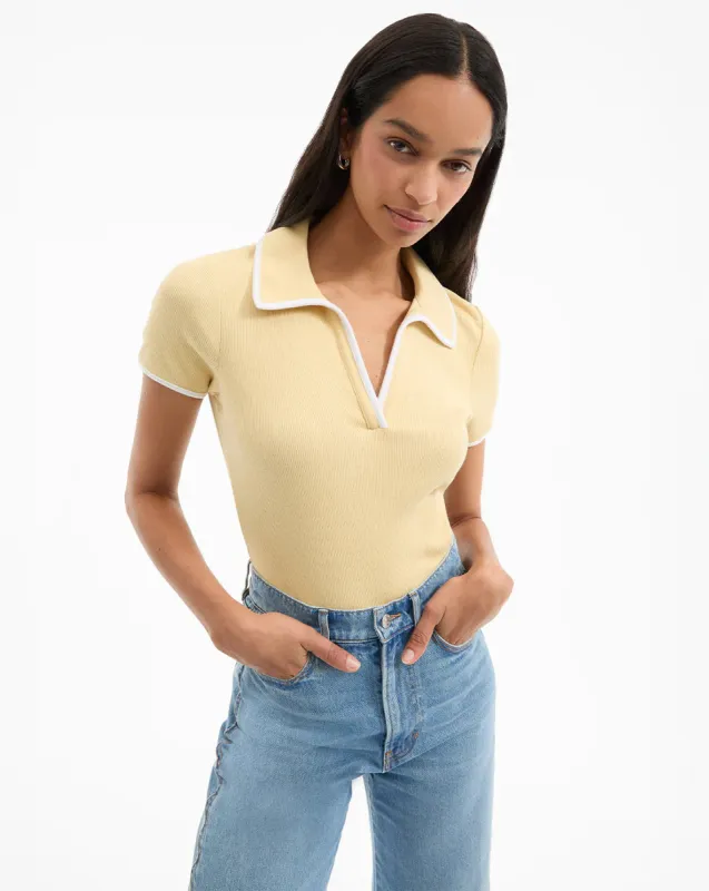 Veronica Beard - Kearney Polo Tee With Contrast Piping - Chamomile sold by Jessie Boutique