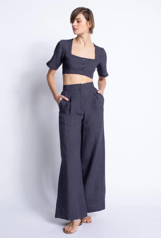 Karina Grimaldi - Soll Linen Pants - Navy sold by Jessie Boutique