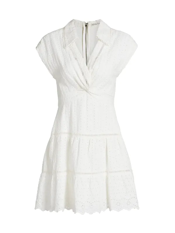 Alice + Olivia - Mila Eyelet Mini Dress - White sold by Jessie Boutique