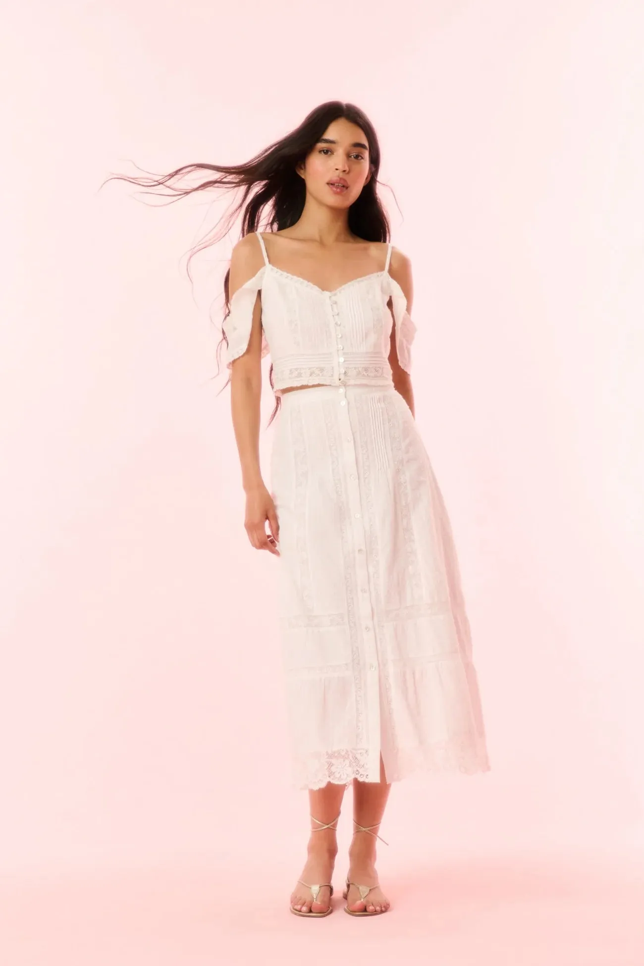 Loveshackfancy - Jenae Cotton Off-The-Shoulder Crop Top - Optic White sold by Jessie Boutique product image thumbnail 2