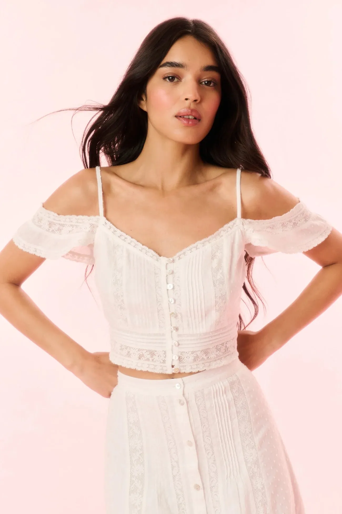 Loveshackfancy - Jenae Cotton Off-The-Shoulder Crop Top - Optic White sold by Jessie Boutique