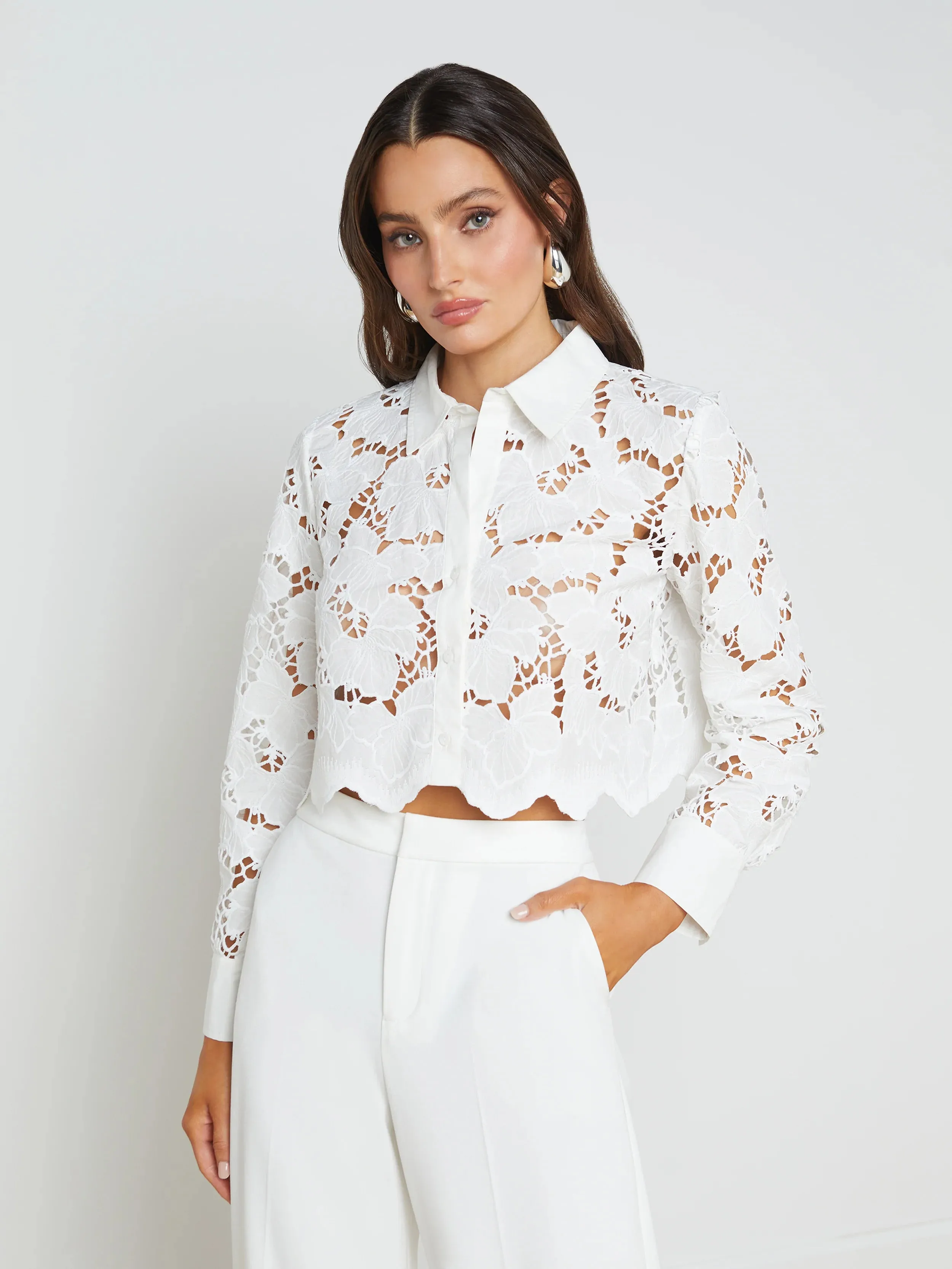 L’agence - Seychelle Lace Cropped Blouse - White" sold by Jessie Boutique