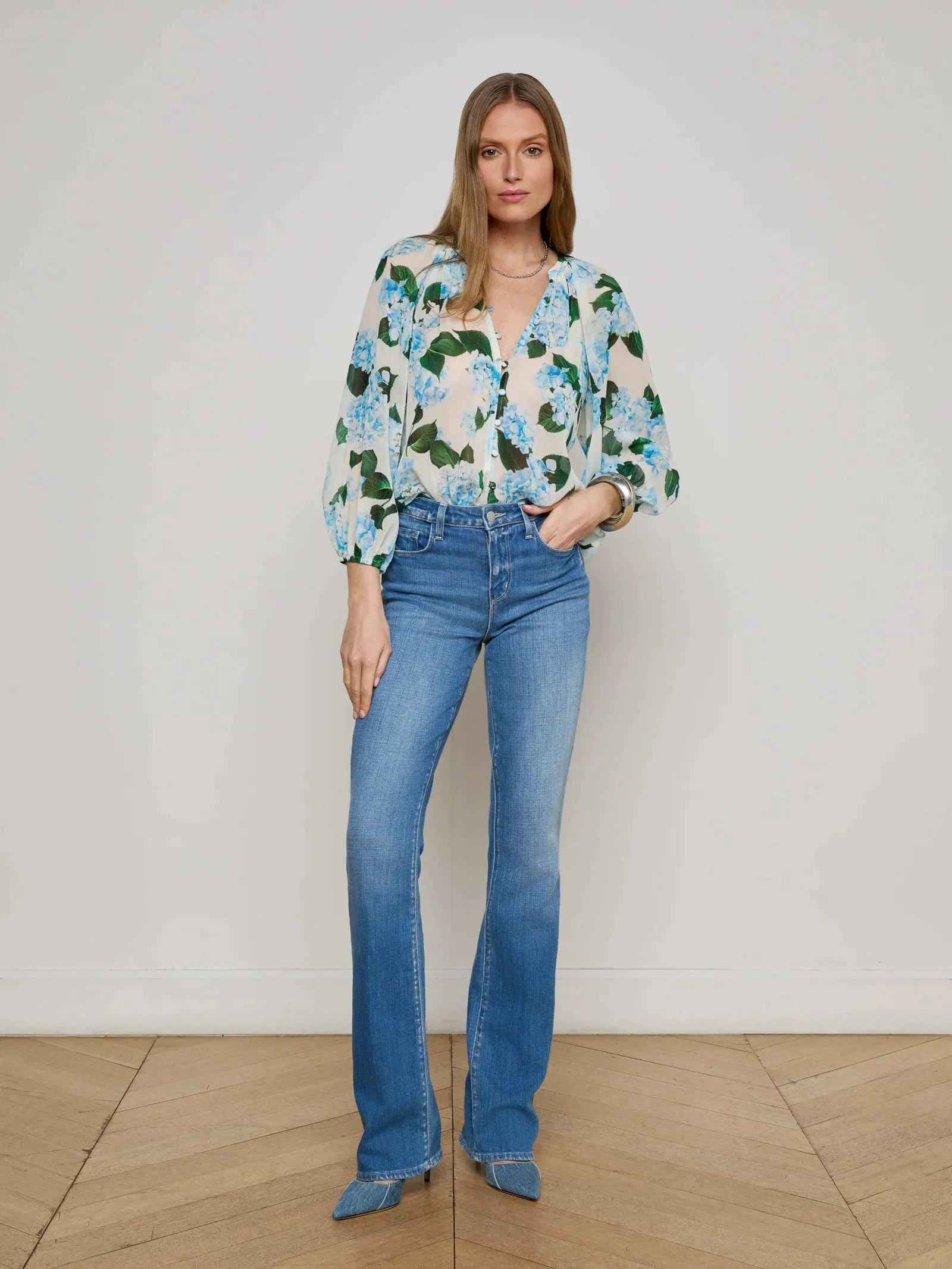 L'agence - Teagan Blouse - Ivory/Light Blue Hydrangea sold by Jessie Boutique product image thumbnail 4