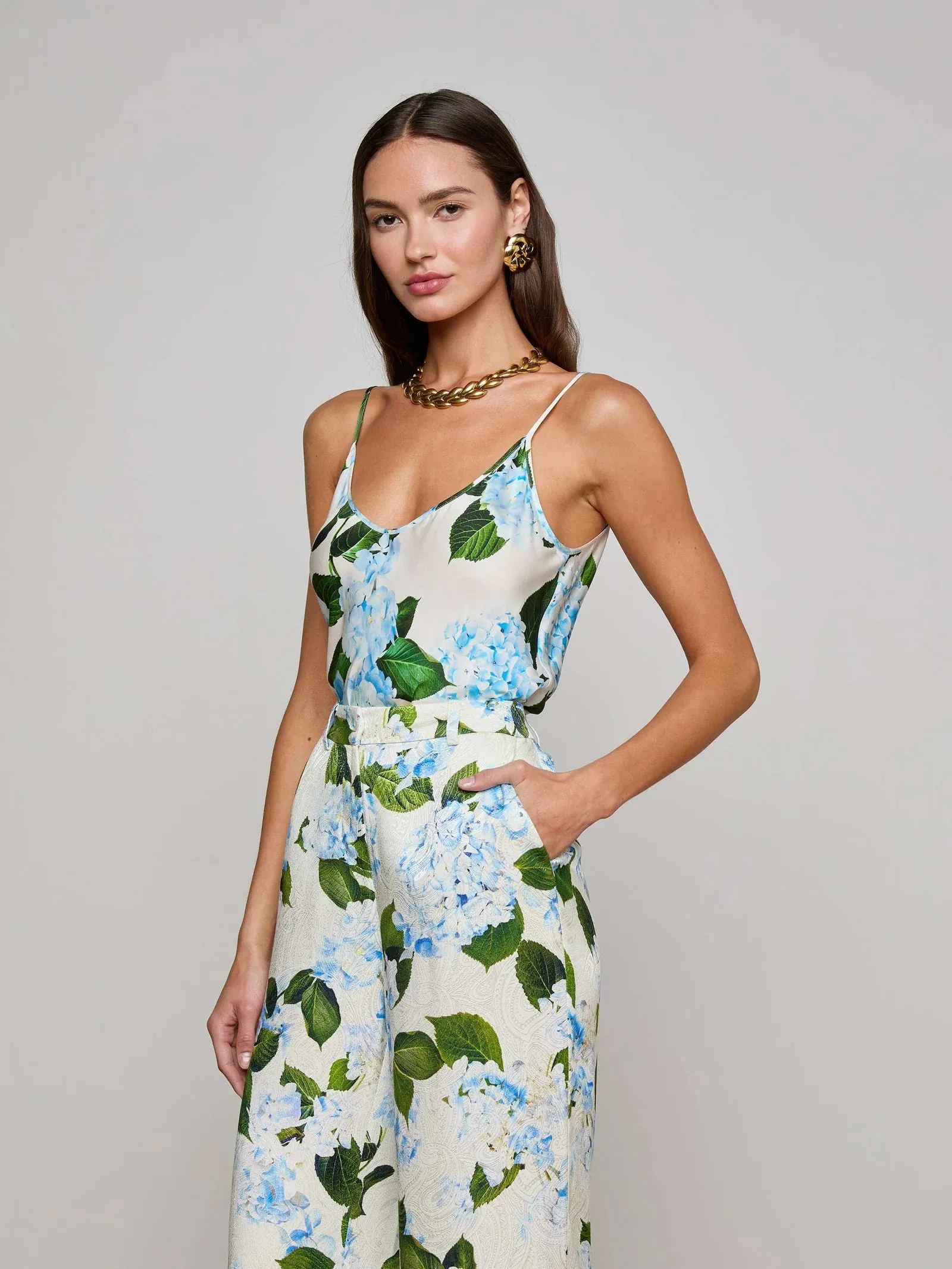 L'agence - Lexi Satin Camisole - Ivory/Light Blue Large Hydrangea sold by Jessie Boutique product image thumbnail 2