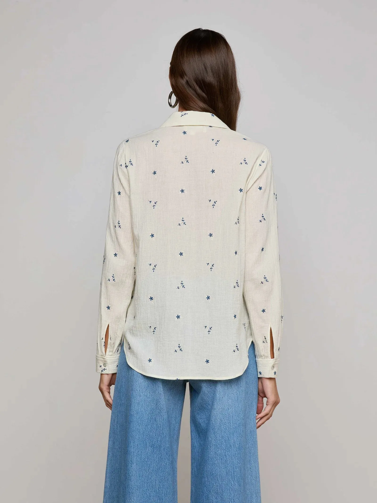 L'agence - Laurent Embroidered Blouse - Ecru/Blue Multi Flower Embroidery sold by Jessie Boutique product image thumbnail 3