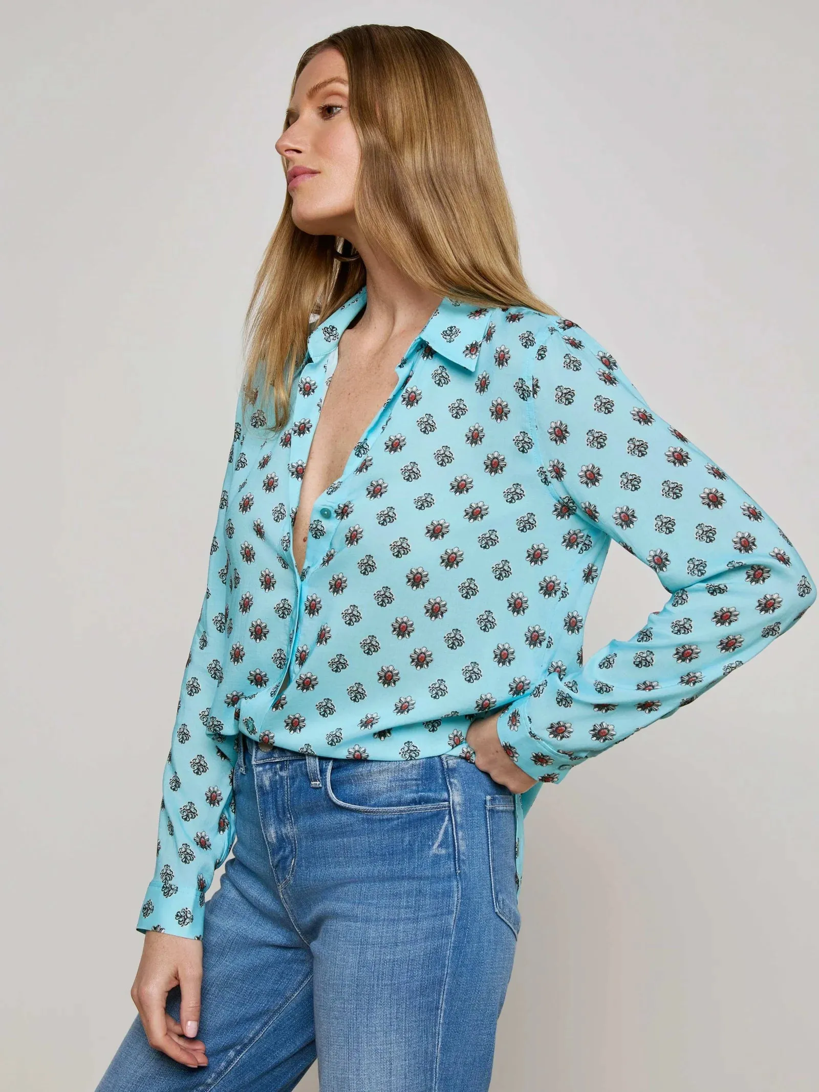 L'agence - Holly Blouse - Light Turquoise/Coral Stone Foula sold by Jessie Boutique product image thumbnail 2