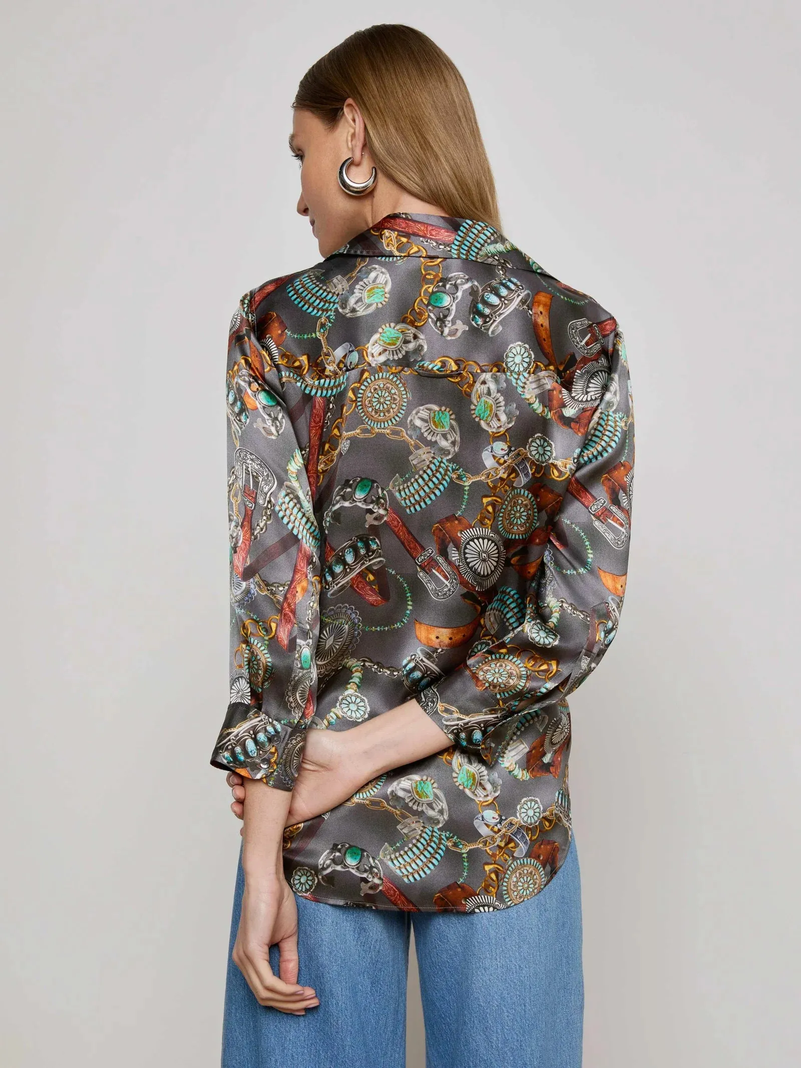 L'agence - Dani Silk Blouse - Multi Western Belt Print sold by Jessie Boutique product image thumbnail 3
