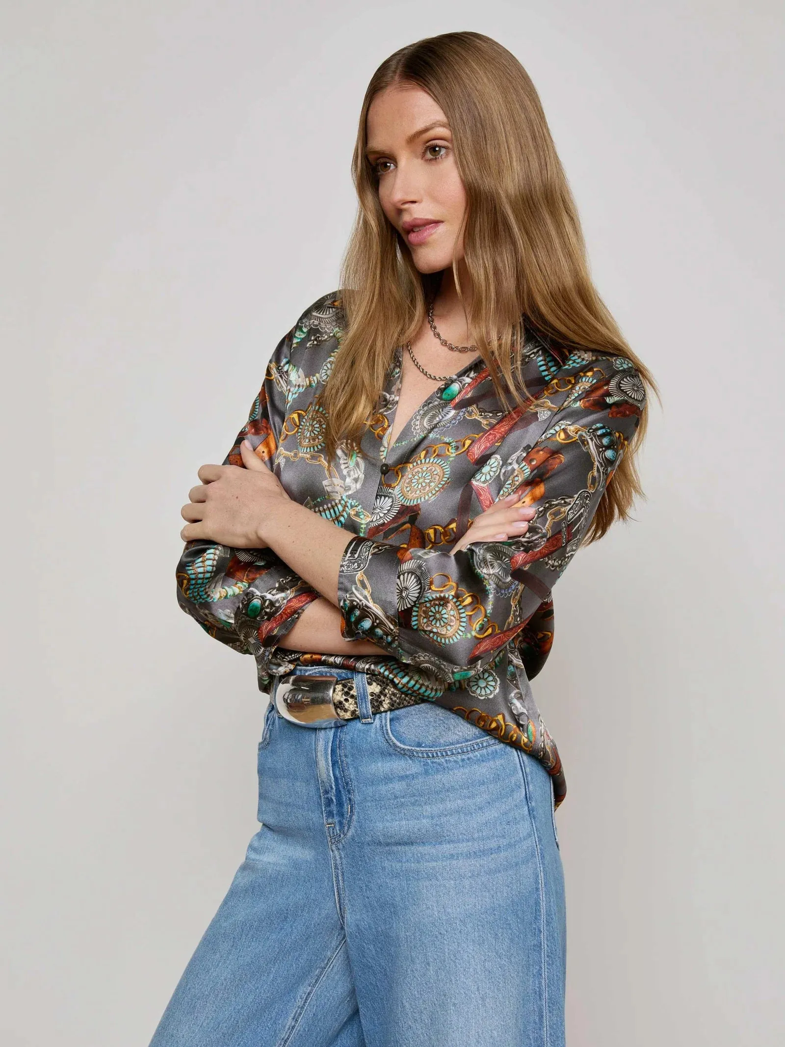 L'agence - Dani Silk Blouse - Multi Western Belt Print sold by Jessie Boutique product image thumbnail 2