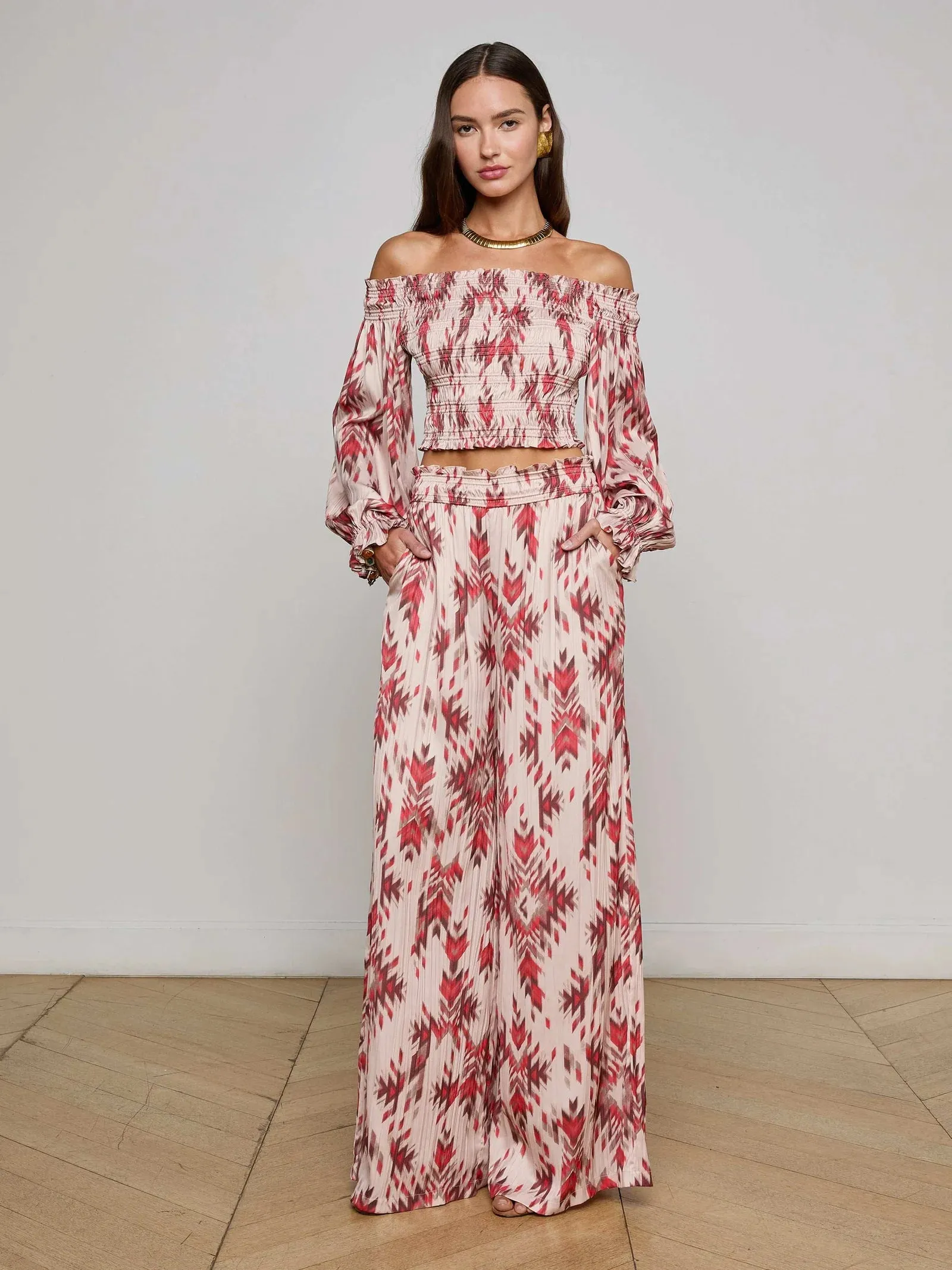 L’agence - Graciela Off-Shoulder Top - Tan Multi Ganado Print sold by Jessie Boutique product image thumbnail 4