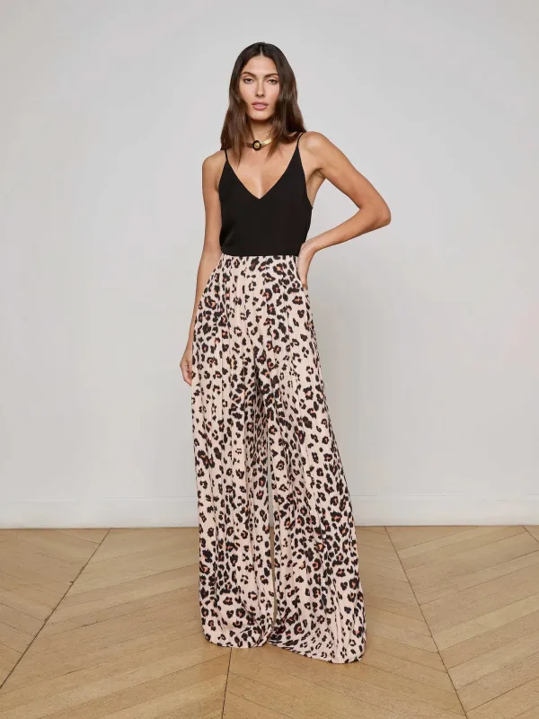 L’agence - Nova Pleated Wide-Leg Pant - Tan Multi Ikat Leopard sold by Jessie Boutique