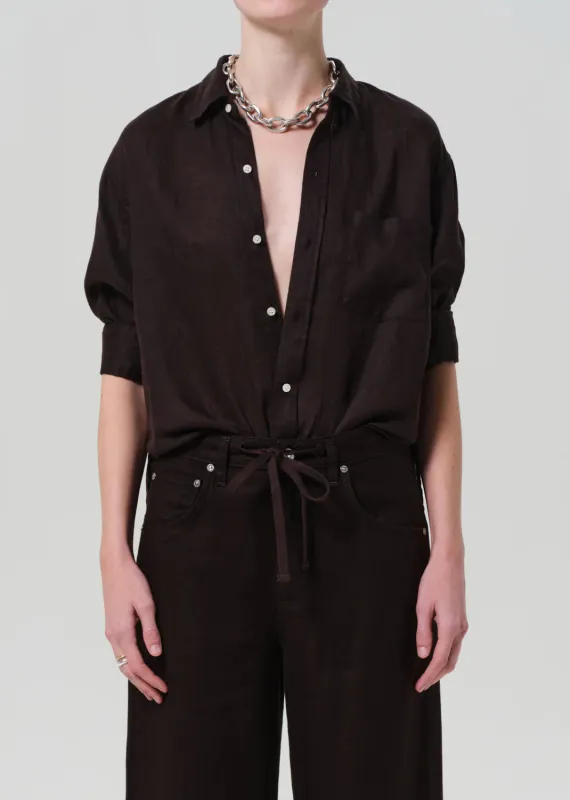 Citizens of Humanity - Kayla Shrunken Linen Shirt - Chocolate sold by Jessie Boutique