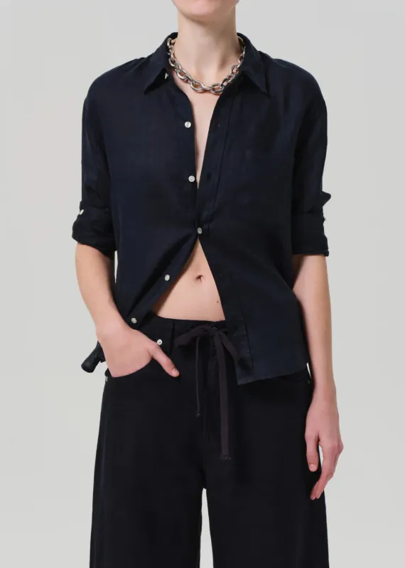 Citizens of Humanity - Kayla Shrunken Linen Shirt - True Navy sold by Jessie Boutique