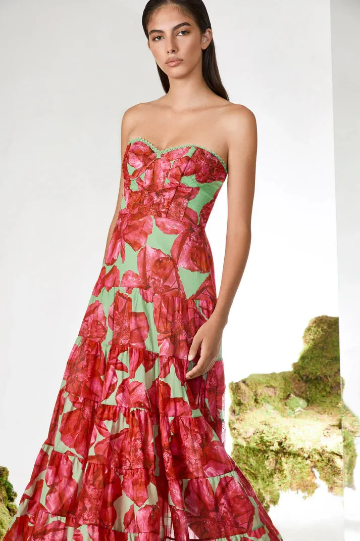 Charo Ruiz - Long Dress Ambar - Green Blossom sold by Jessie Boutique