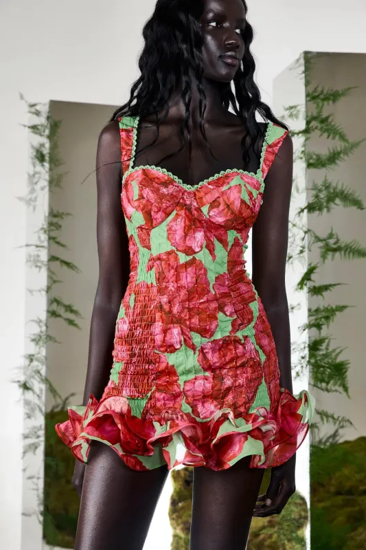 Charo Ruiz - Short Dress Sunil - Green Blossom made by Jessie Boutique