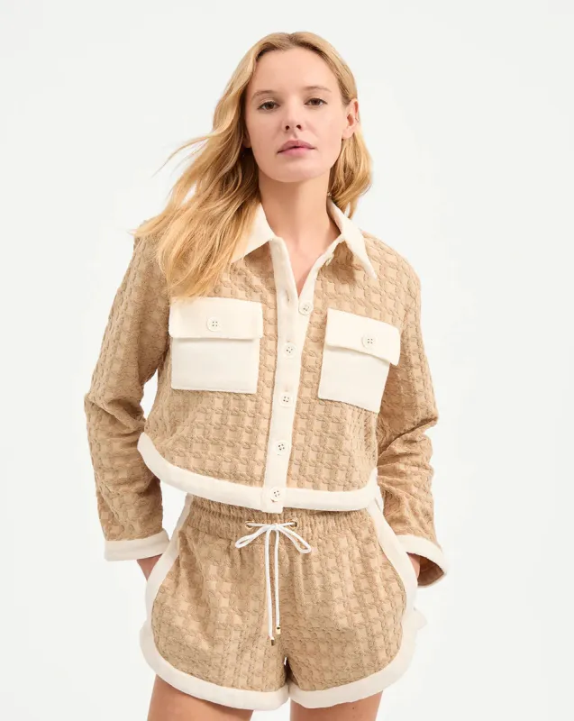 Veronica Beard - Zariah Cropped Cardigan - Stone Khaki sold by Jessie Boutique