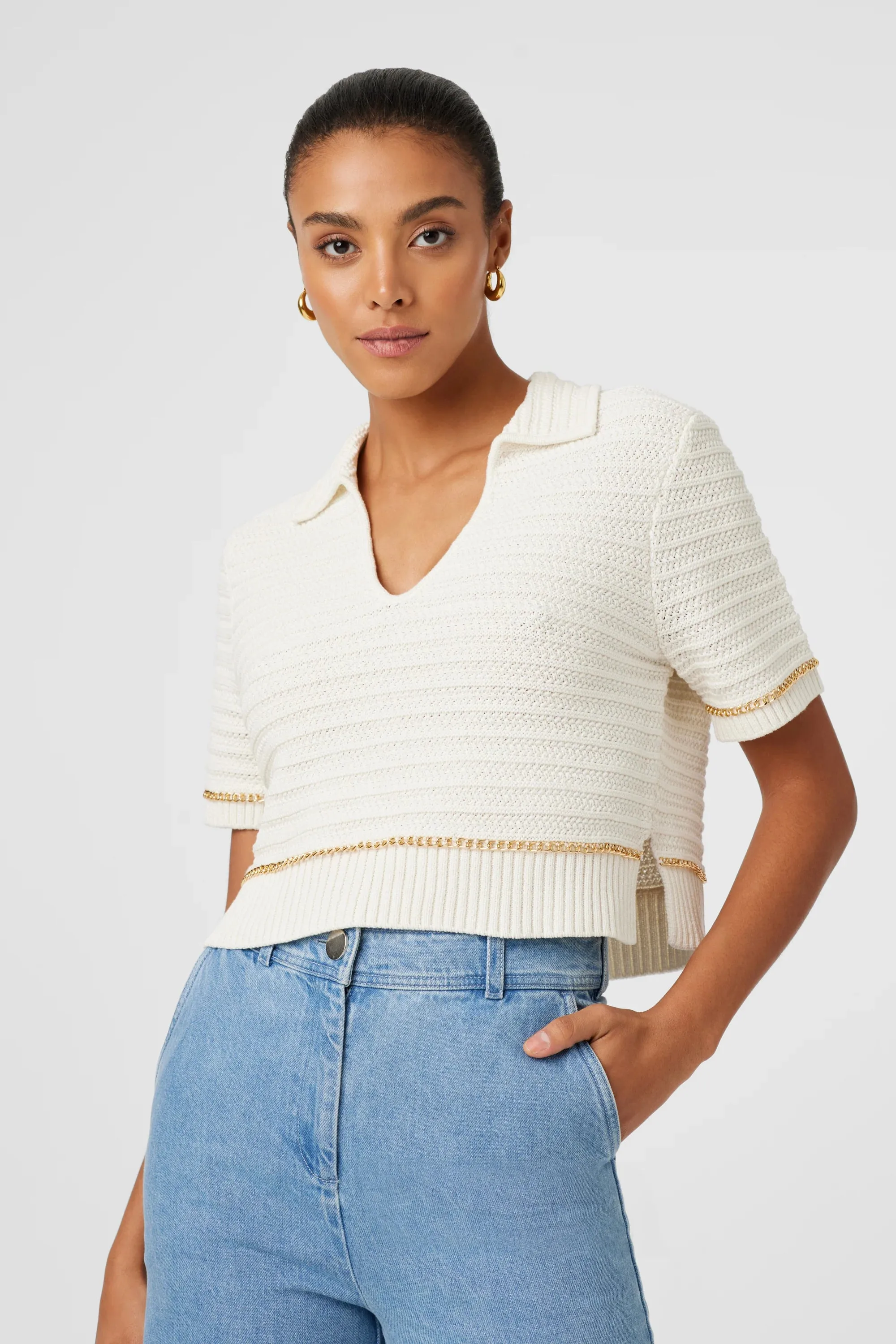 Toccin - Essie Fine Knit Polo Tee - Optic sold by Jessie Boutique