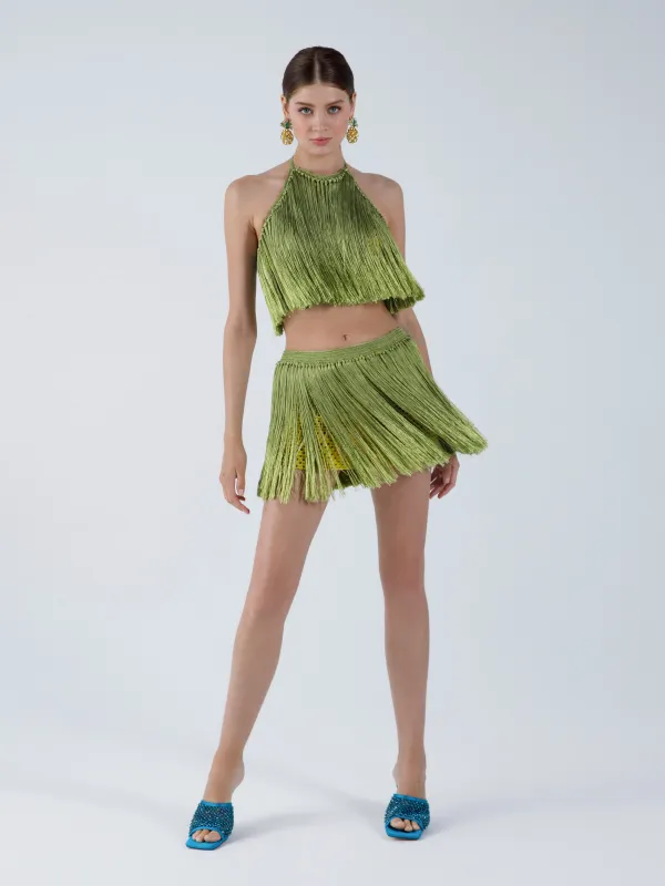 My Beachy Side - Angelica Fringed Mini Skirt - Antique Moss sold by Jessie Boutique