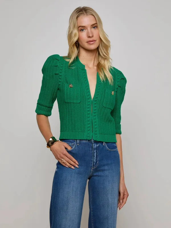 L’agence - Delilah Cropped Cardigan - Kelly Green/Gold Knot sold by Jessie Boutique