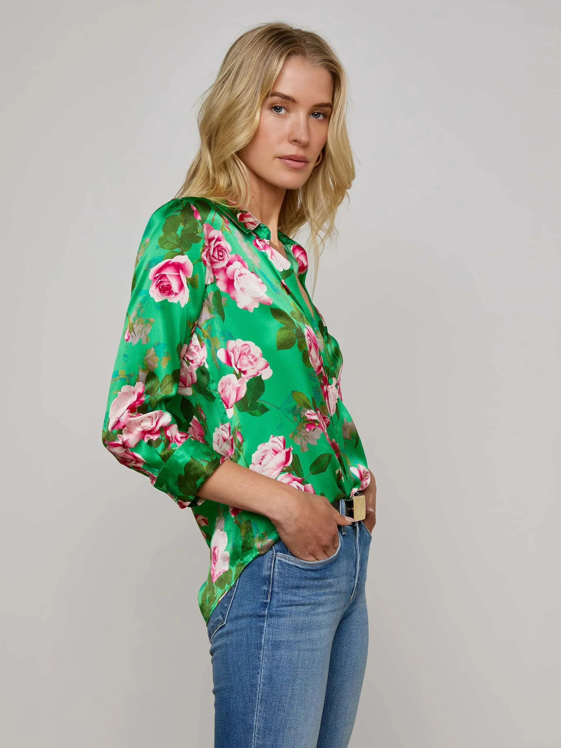 L'agence - Dani Silk Blouse - Green Multi Santa Fe Rose sold by Jessie Boutique product image thumbnail 2
